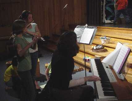 Student musicians and teacher Michelle Dennen